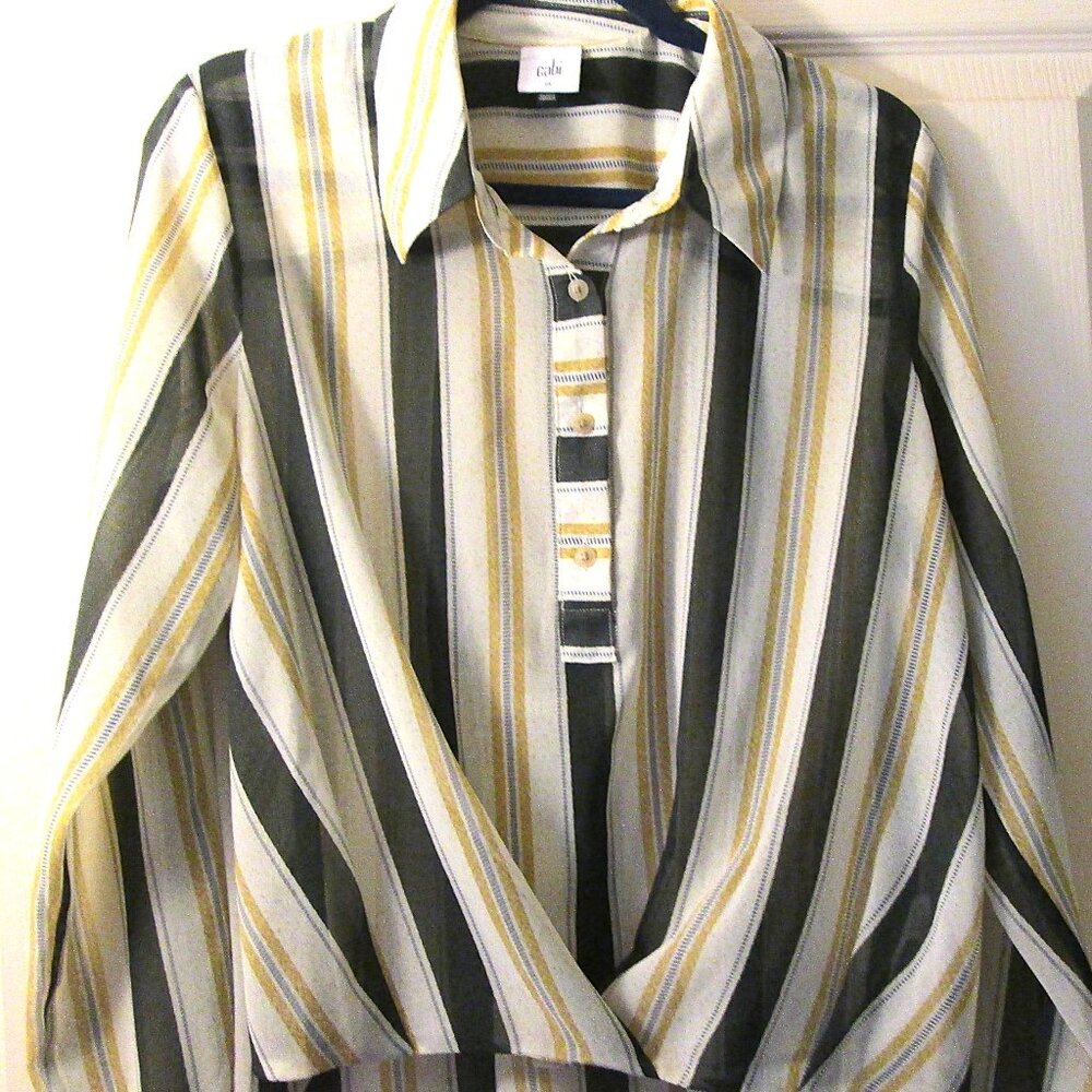 CAbi BOLD STRIPED CROPPED BLOUSE SHEER SIZE MEDIUM